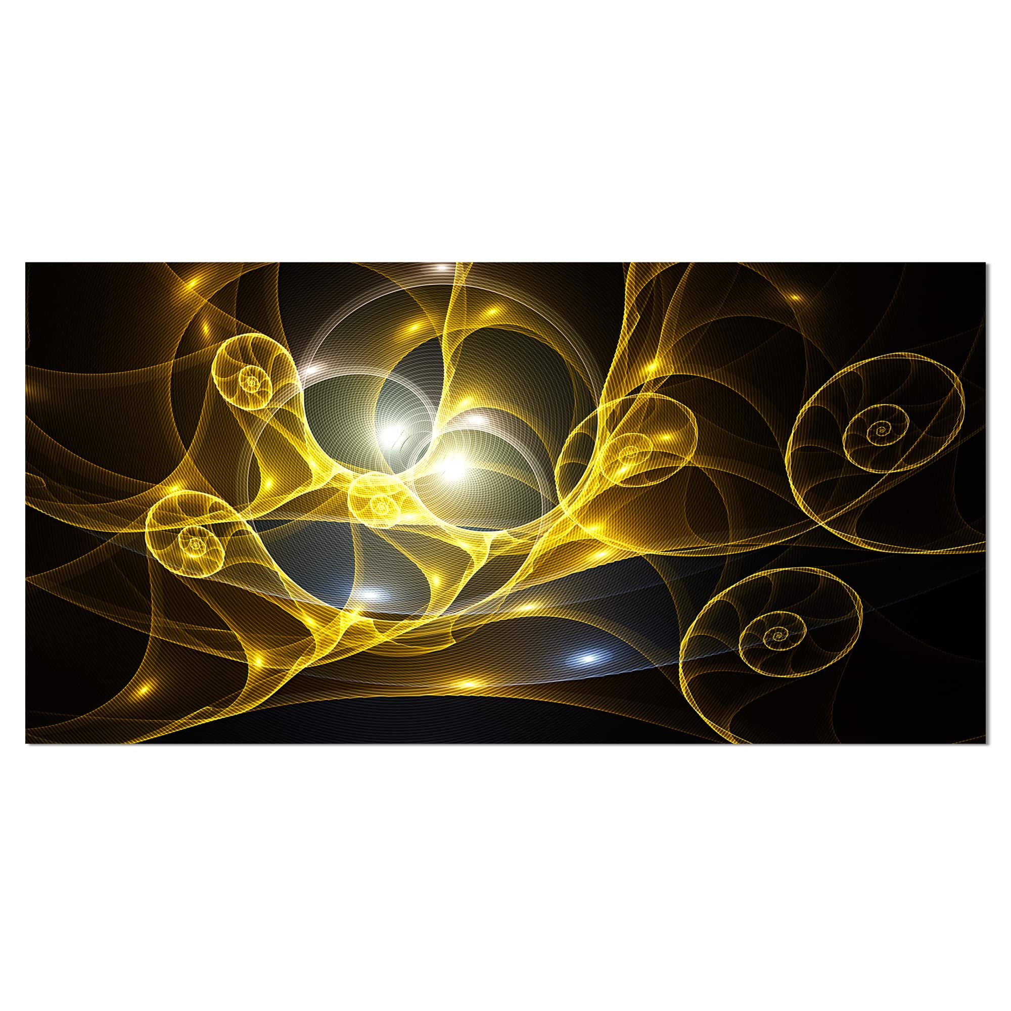 Designart - Golden Curly Spiral on Black - Oversized Abstract Canvas Art Print